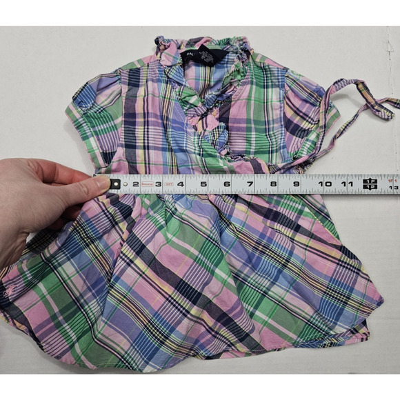 Ralph Lauren Baby Girl 12 Months Dress Pink Plaid Short Sleeve Tie Formal Fringe - Picture 2 of 6